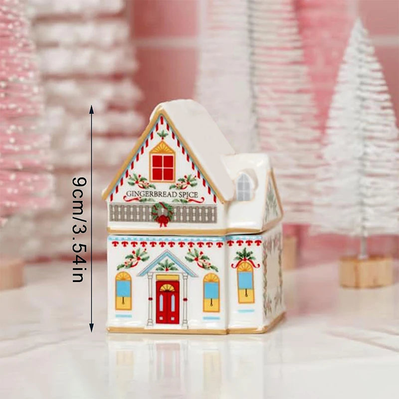 Holiday Village Spice House Set, Mini Christmas Gingerbread Houses Jars, Festive Decor Kitchen Countertop Christmas Candle Qme