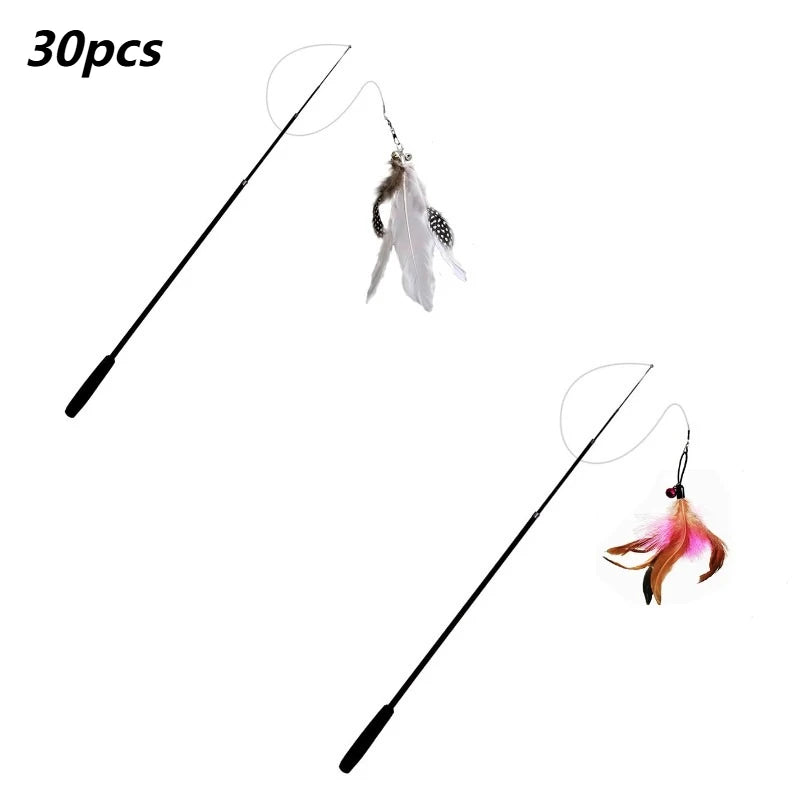 Durable 1.8M 4-Section Telescopic Cat Teaser Wand Catnip Interactive Fishing Rod Toy for Kitten Pet Plaything Qme colour mixture30pcs