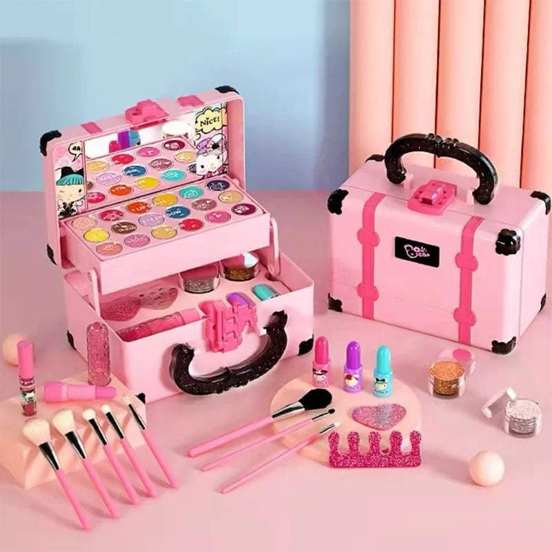 Children Makeup Cosmetics Pretend Playing Box Princess Make Up Girl Toy Play Set Lipstick Eye Shadow Safety Nontoxic Kit Toy Kid Qme