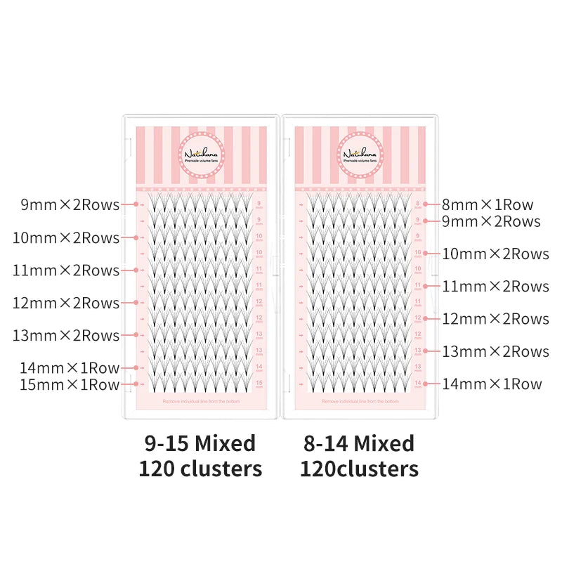 NATUHANA 3D 4D 5D 6D 8D 10D Short Stem False Lashes Premade Russian Qme