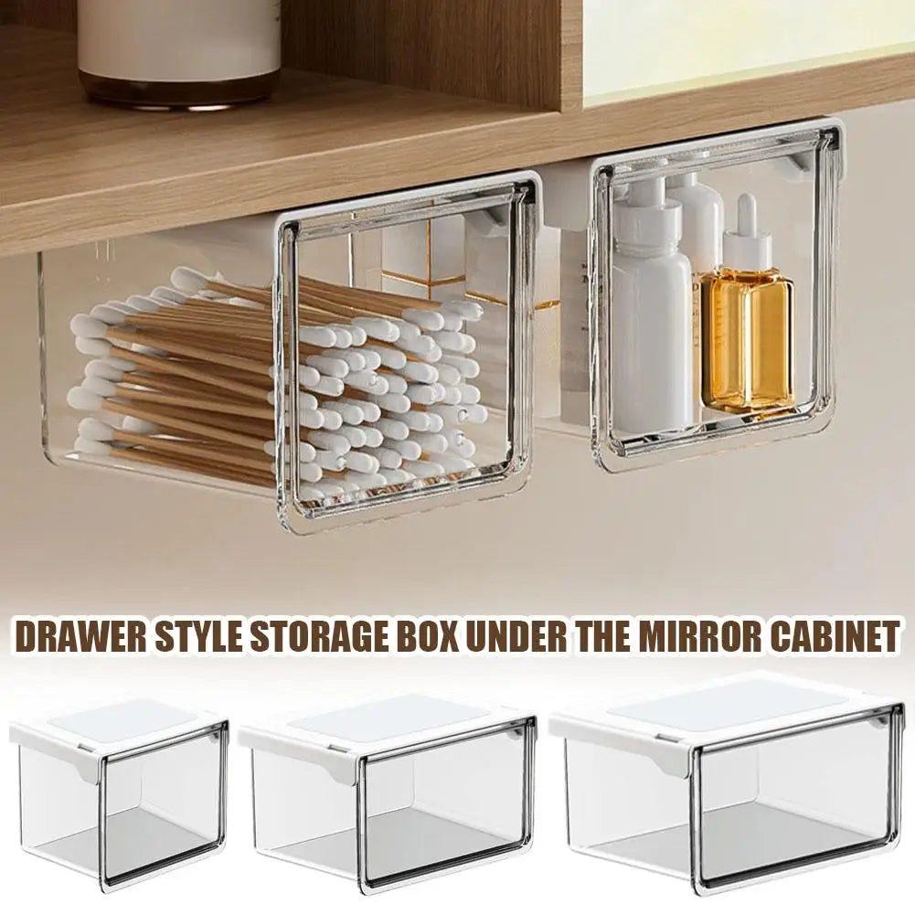 Plastic Drawer Style Storage Box Self Adhesive Large Capacity Makeup Storage Container Transparent Space Saving ﻿ Qme