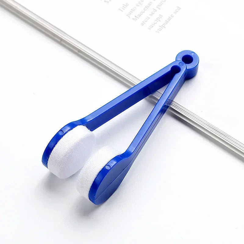 New Creative Two-Side Glasses Brush Soft Microfiber Spectacles Cleaner Glasses Cleaner Rub Eyeglass Cleaning Brush Wiping Tool Qme Blue 1pc