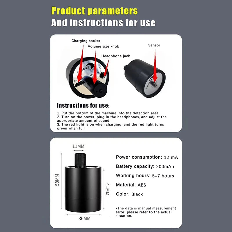 Water Leak Detector Multi-functional Sound Collector Suitable For Leak Detection Of Various Construction Pipe Qme