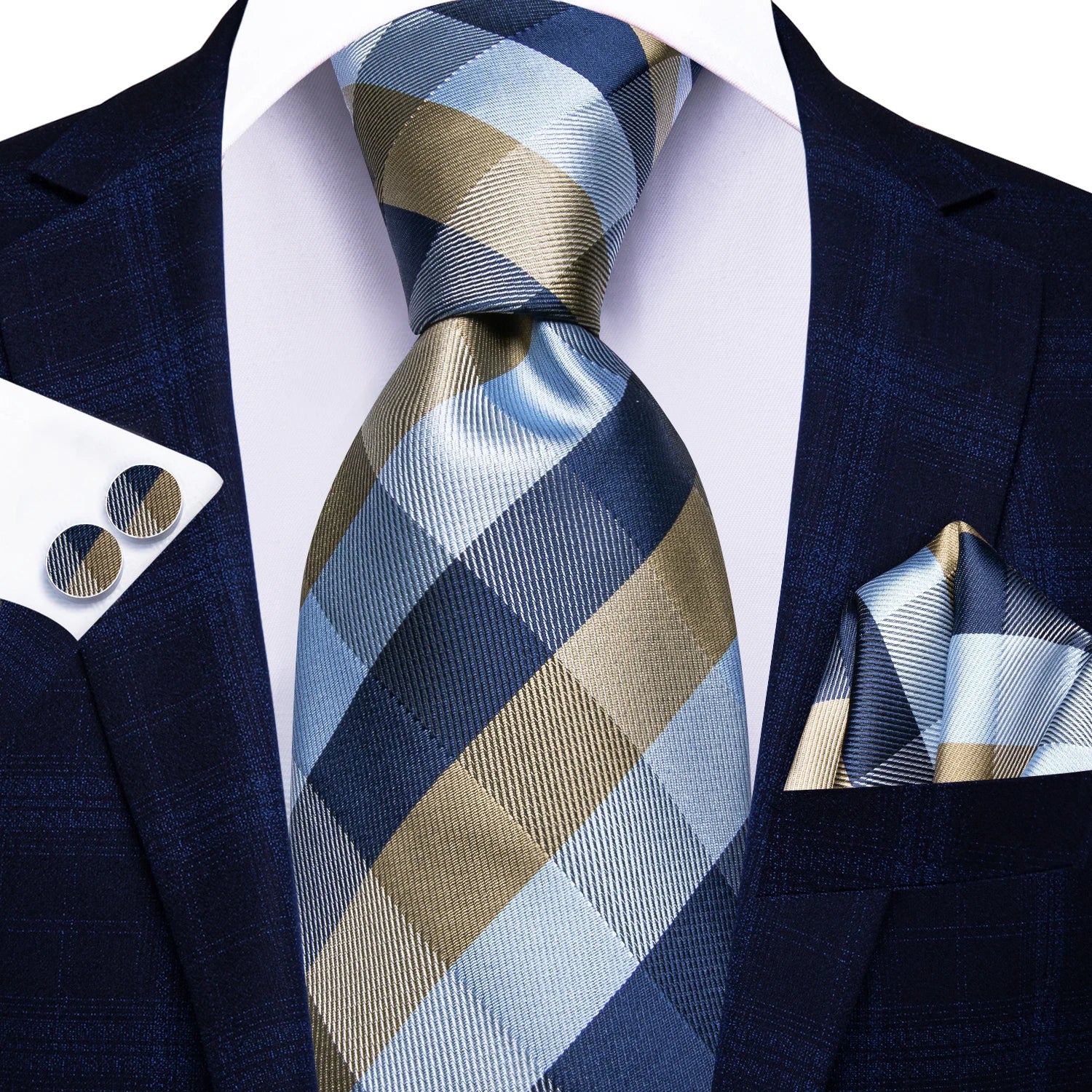 Hi-tie Red Blue Striped Business Mens Tie Jacquard Necktie