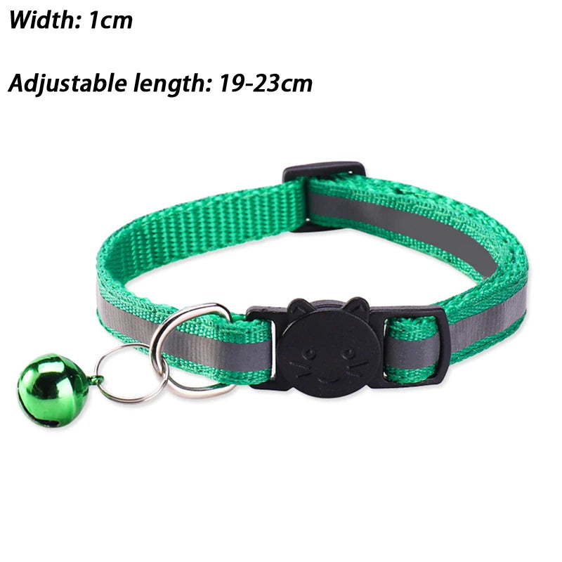 Round Ear Cat Dog Collar Glowing Pet Reflective Safety Buckle Bell Qme Deep Green one size