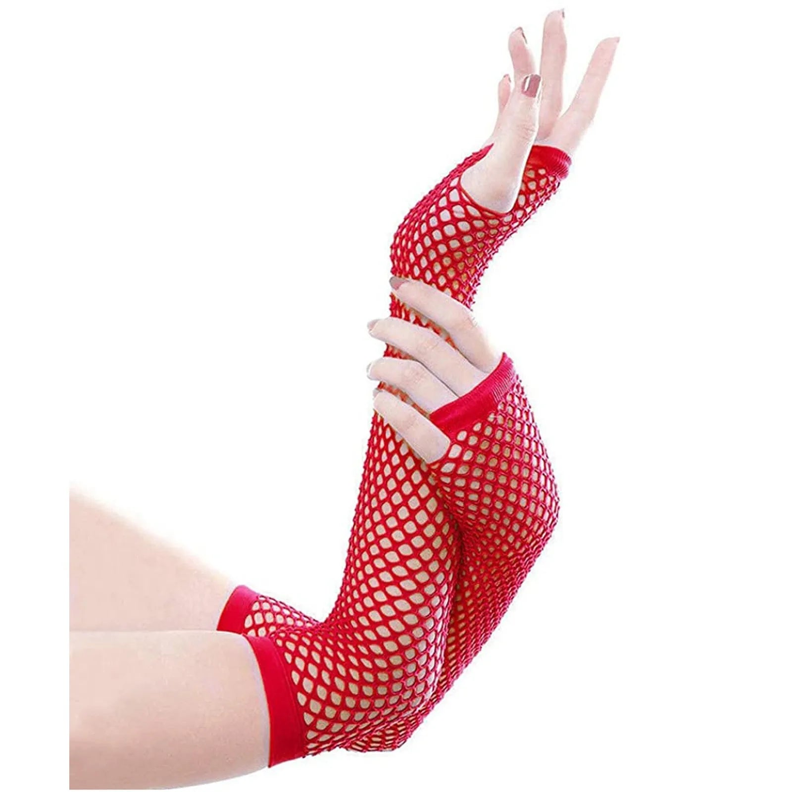 Colorful Fishnet Fingerless Long Gloves Party Wear Fancy Costume Accessories Sexy Girls Punk Goth Dance Performance Glovers Qme Red