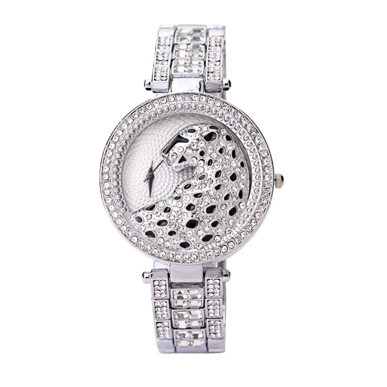 Leopard Inlaid Rhinestone Watch Elegant Hollow Minimalist Round Quartz Watch Women Jewelry Dress Watch Qme B