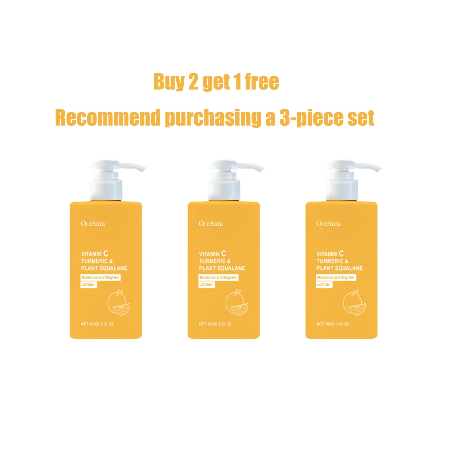 OceAura Vitamin C Brightening Body Lotion Deep Moisturizing Dullness Improving Gentle Exfoliating Even Tone Skin Care Cream 100g Qme 100g x3