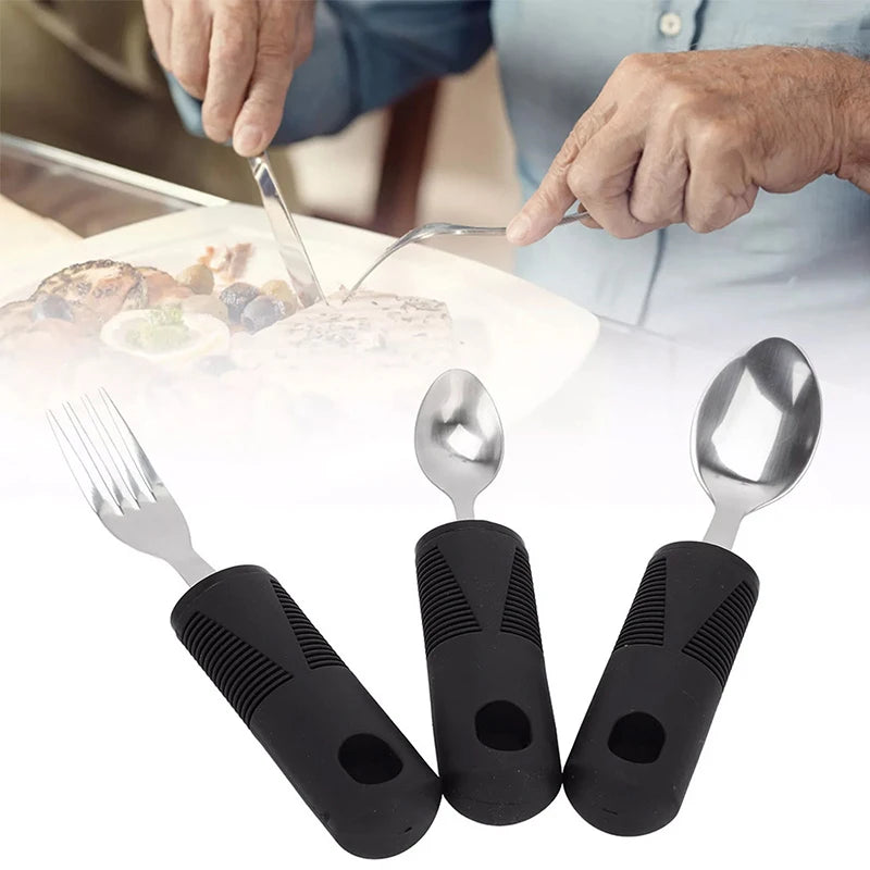 2 Stainless Steel Bendable Adaptive Cutlery Textured Handle Utensils Qme