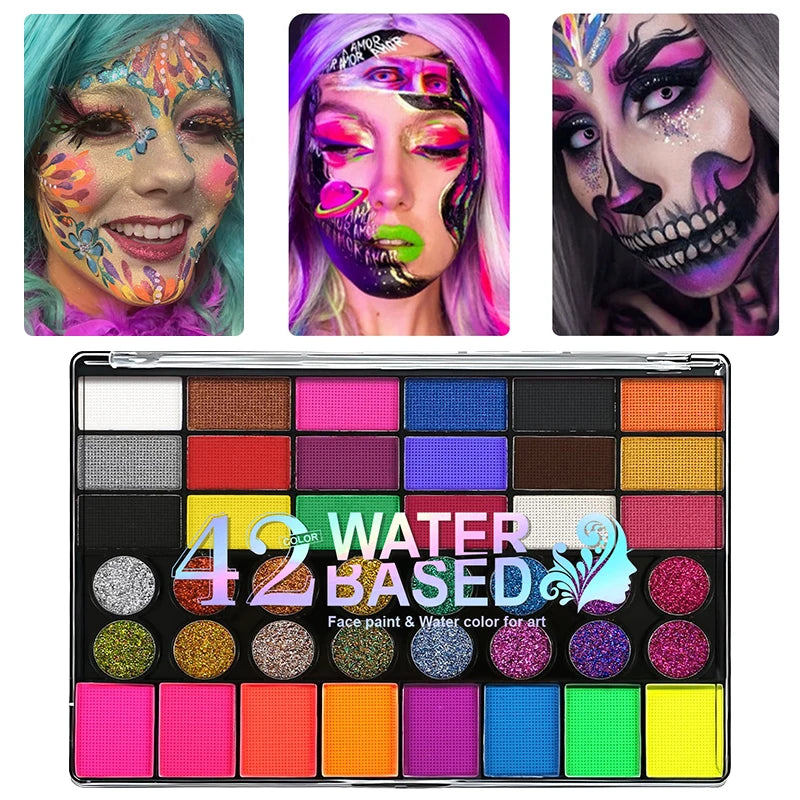 Painted 42 Colors Face Paint Kids Non-toxic Water Activated Palette Qme