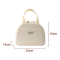 Corduroy Lunch Bag Portable Thermal Insulation Women's Cute Print Large Capacity Picnic Bento Box Handbag for Lunch Storage Qme Beige