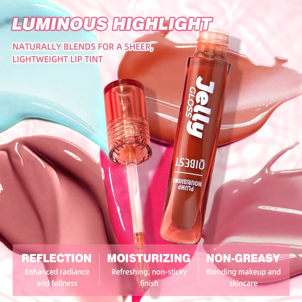 QIBEST Mirror Pearl Jelly Lipgloss Moisturizing Lasting Lipstick Hydrating Lightweight Lip Glaze Watery Crystal Lip Tint Makeup Qme