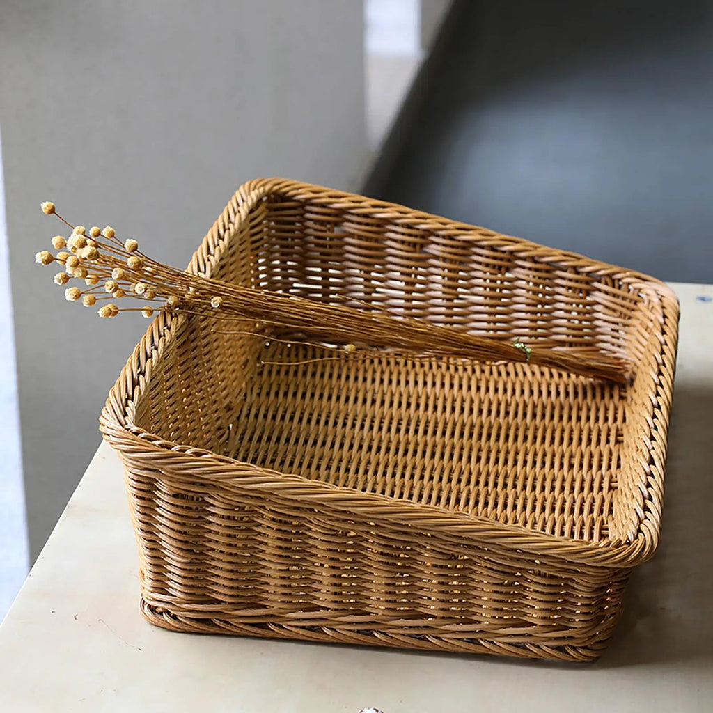 Hand-woven Storage Basket Rattan Tray Wicker Baskets Bread Fruit Food Qme