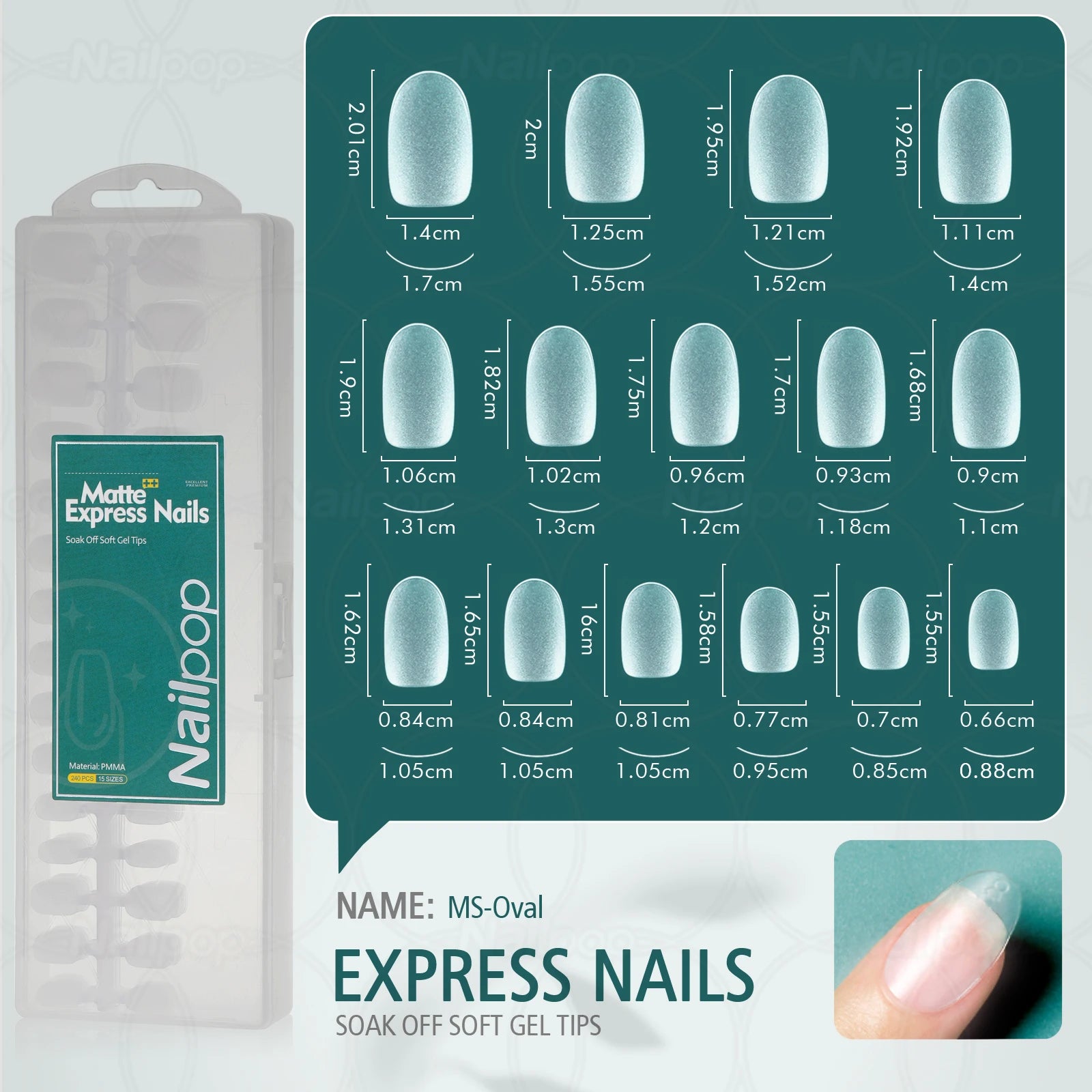 Nailpop Soft Matte False Nail Tips No File Required Durable Premium Qme MS-Oval