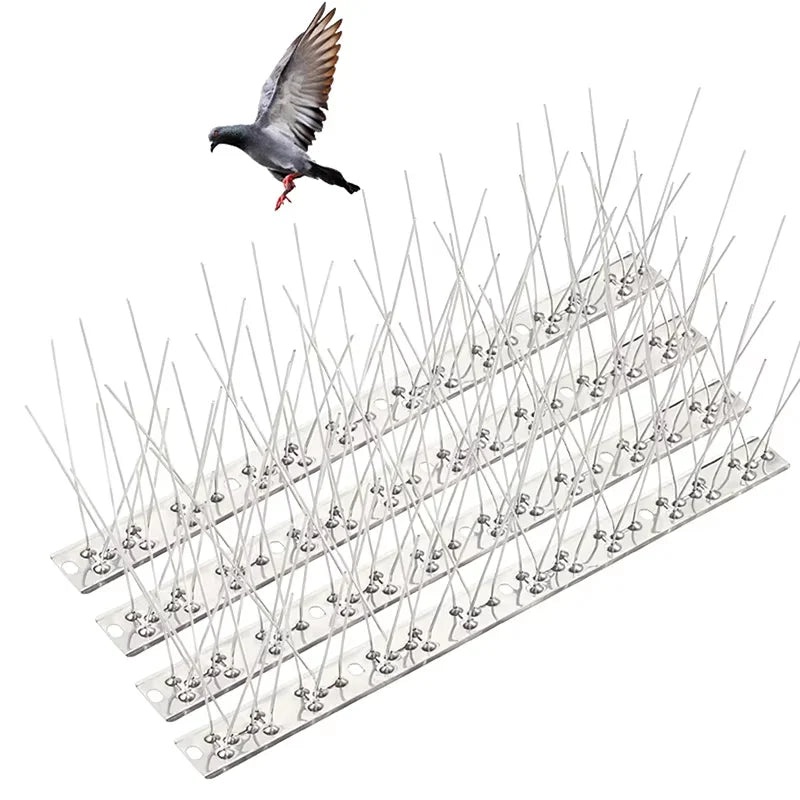 Stainless Steel Pigeon Spikes Bird Repeller Deterrent Traps Anti-bird Repellent Pest Control Garden Balcony Thorn Nail Kit Qme Silver 4PCS