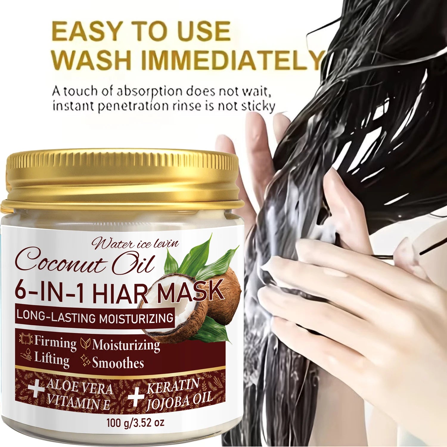 6-in-1 Coconut Hair Mask with Keratin & Jojoba Oil, Moisturizing & Smooth Hair Care Qme
