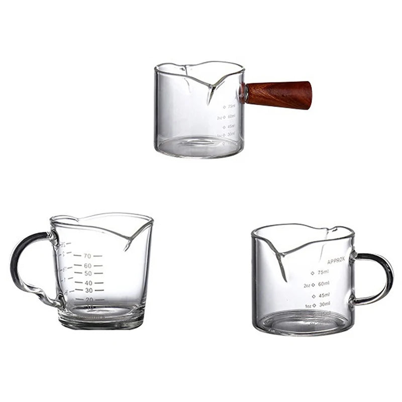 70/75ml Espresso Shot Glass Double Spout Glass Measuring Cup Heat-Resistant Handle Clear Scale Wine Milk Coffee Measure Jug Qme