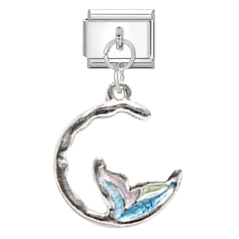 2025 Shiny Zircon Shells Starfish Conch Blue Italian Charm Links Fit 9mm Stainless Steel Bracelet Women Jewelry DIY Making Gifts Qme Style 2