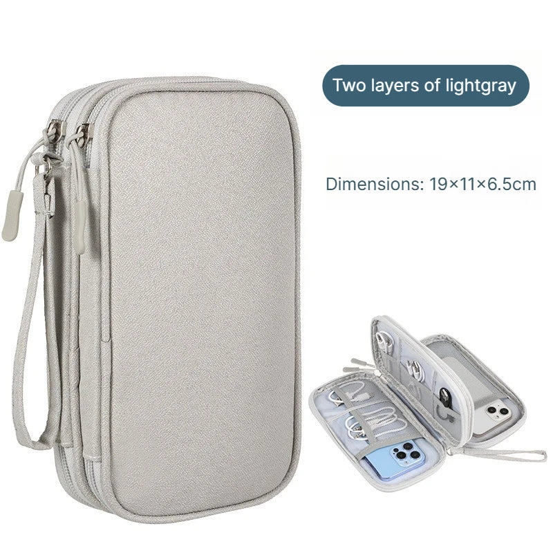 A Portable travel digital storage bag USB cable organizer headphone charger box gray/black/pink/blue neat and convenient Qme Grey
