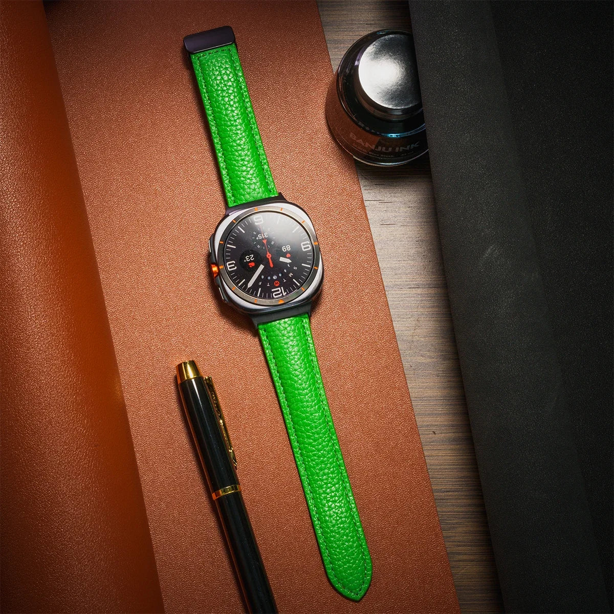 Leather Strap For Samsung Galaxy Watch Ultra 47mm Comfortable Magnetic Bracelet Wristband Galaxy Watch 7 Ultra Belt Accessories Qme Green-B Galaxy Watch Ultra