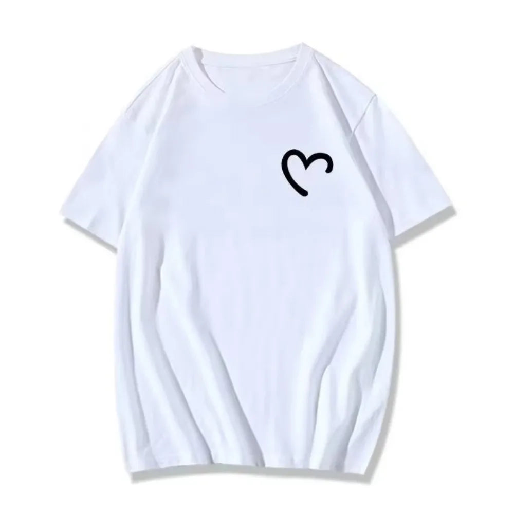 Fashion Round Neck Oversized T-shirt Loose Fit Simple Couple Outfits Qme White L