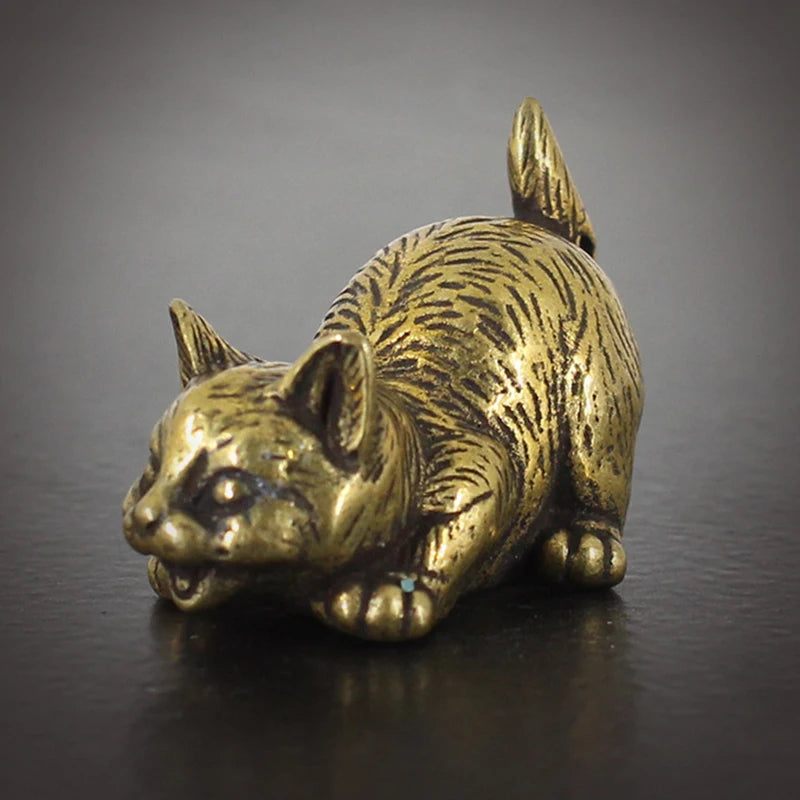 Retro Small Cat Brass Metal Statue Ornament Animal Figurines Figurine Qme