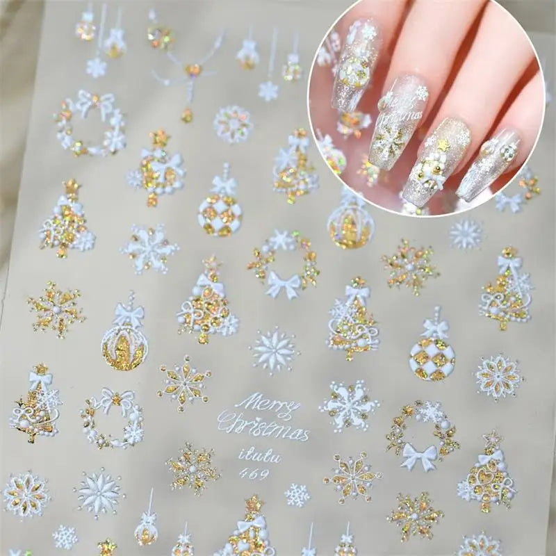 Cute Christmas Bow Colorful Snowflake Tree Nail Art Stickers Girly Qme A2