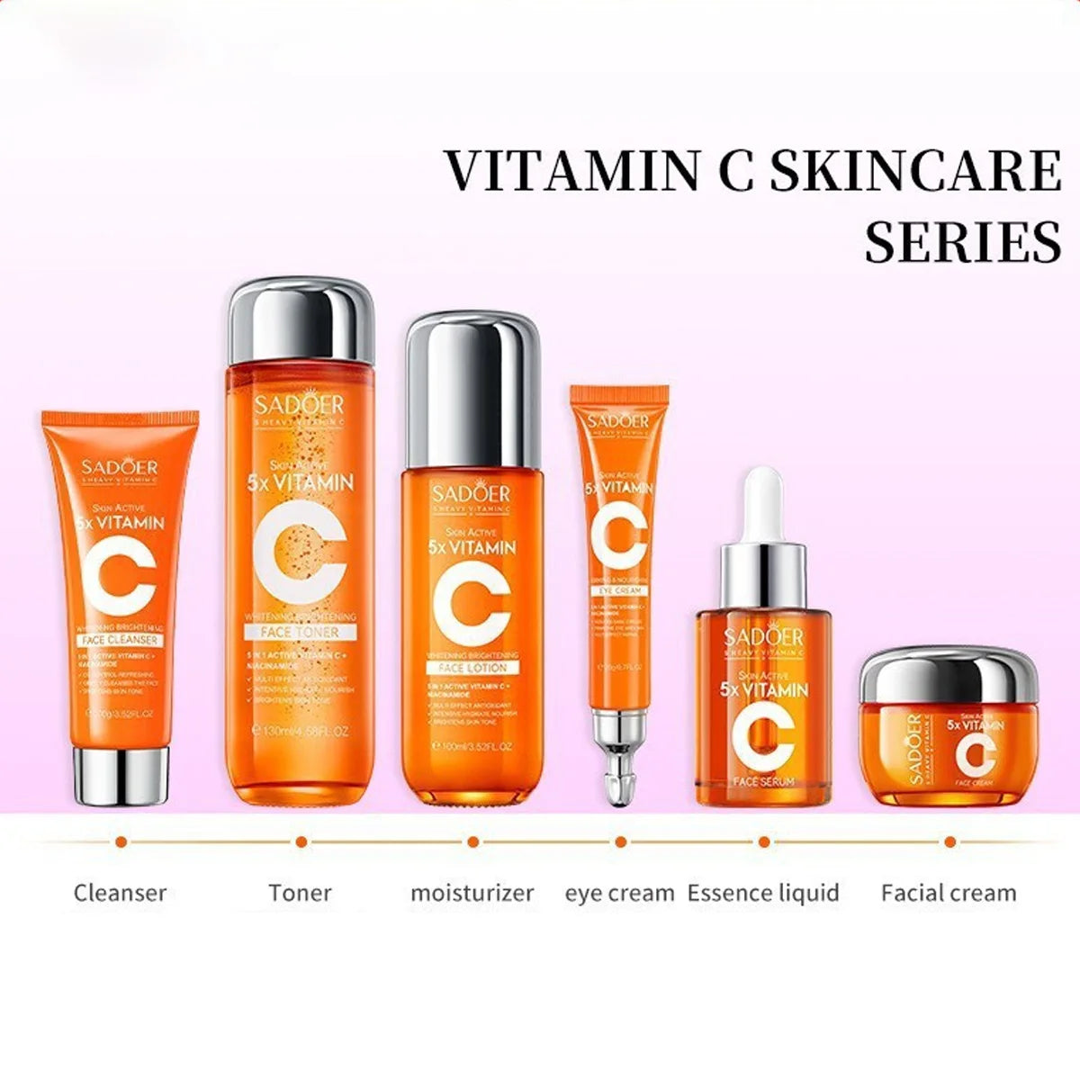 Vitamin C Skincare 6-Piece Whitening Brightening Moisturizing Firming Qme