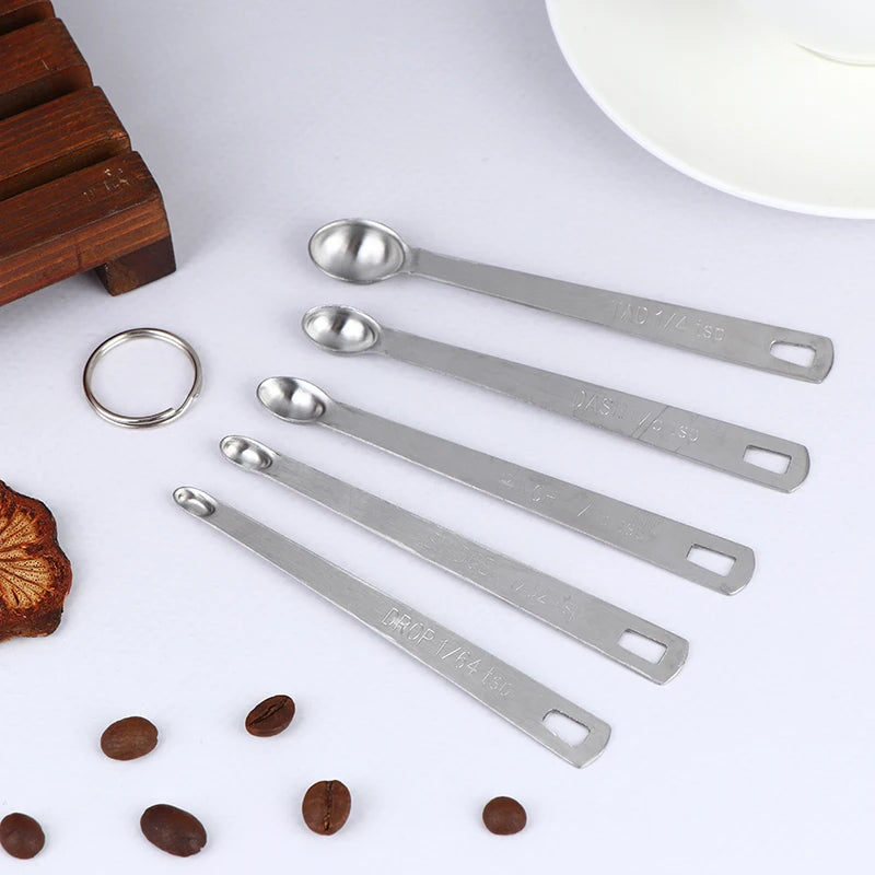 5Pcs/Set Stainless Steel Small Measuring Spoons Seasoning Dry And Liquid Ingredients Kitchen Accurate Cooking Gadgets. Qme