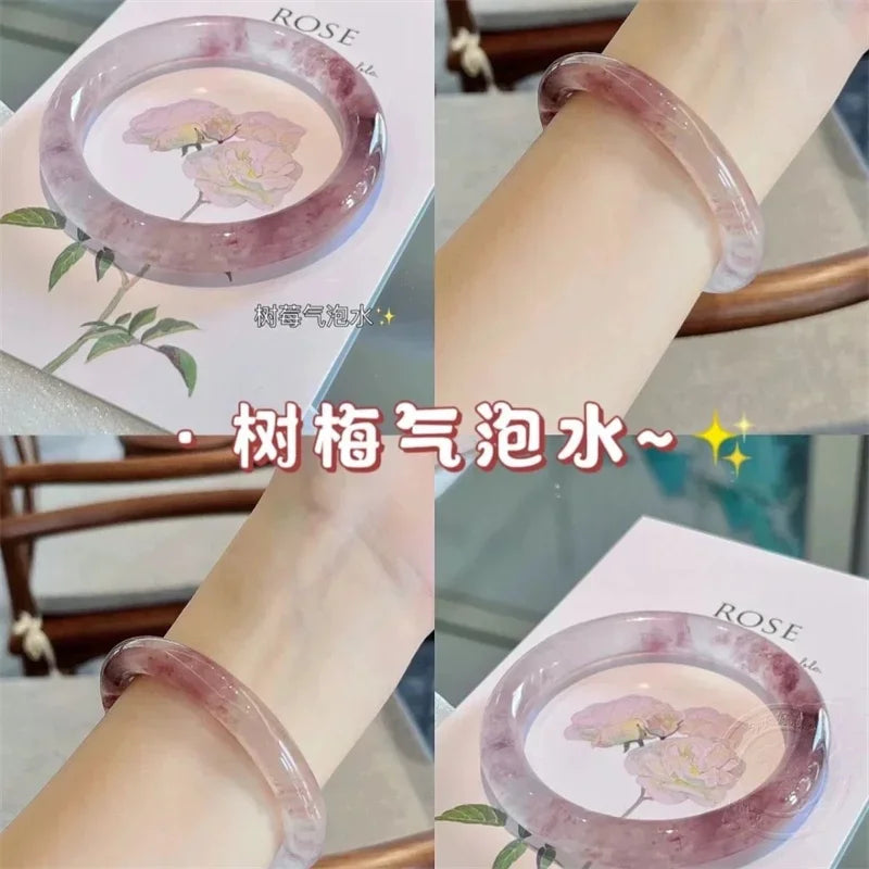 Beautiful Guifei Round Strip Thick Glass Anti Jade Ice Penetrating Bangle Bracelet Ancient Palace Hanfu Jewelry Accessories Qme