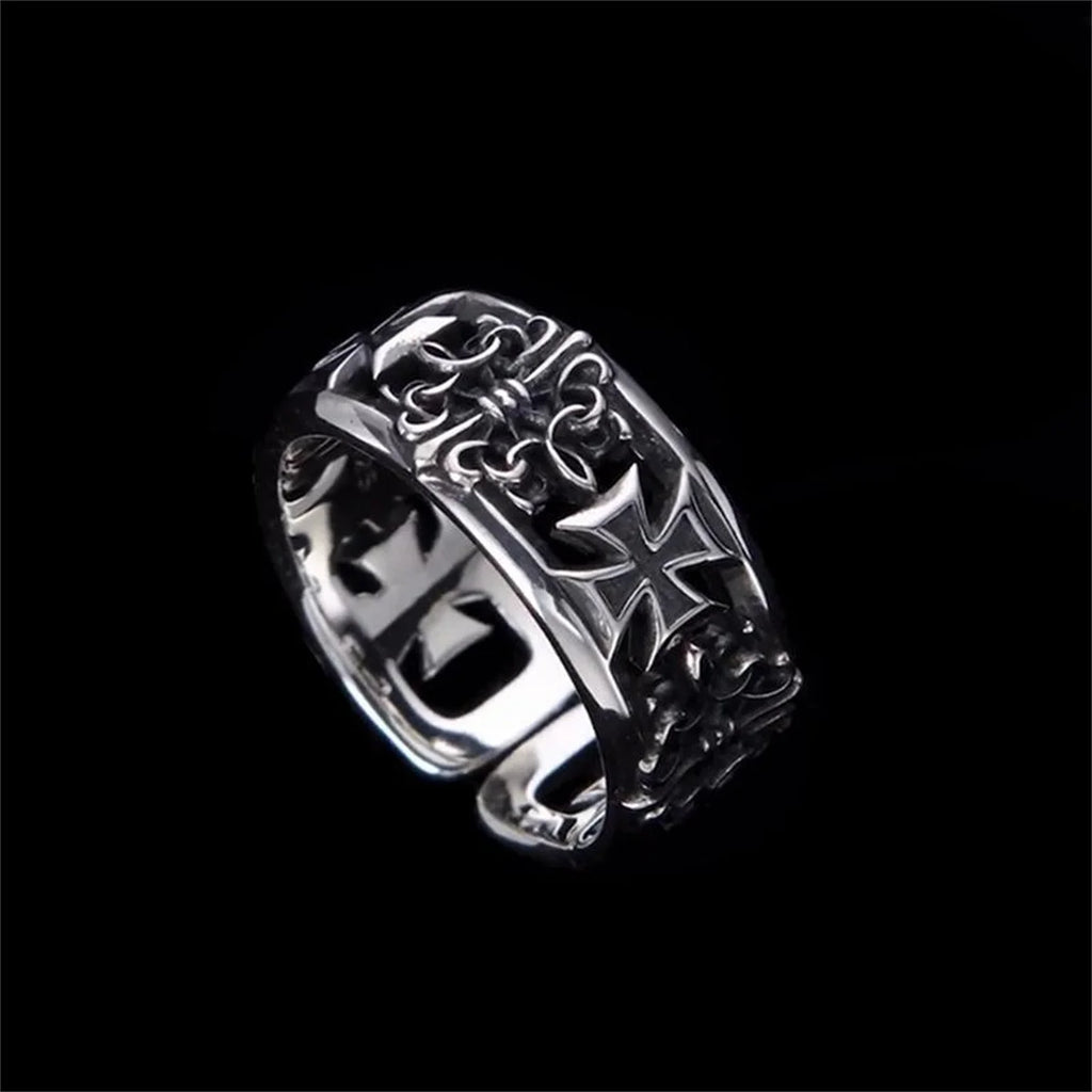 Cool Retro Cross Trendy Ring Male, Hip Hop Punk Style Single Personality High End Open Mouth Food Ring Jewelry Father's Day Gift Qme