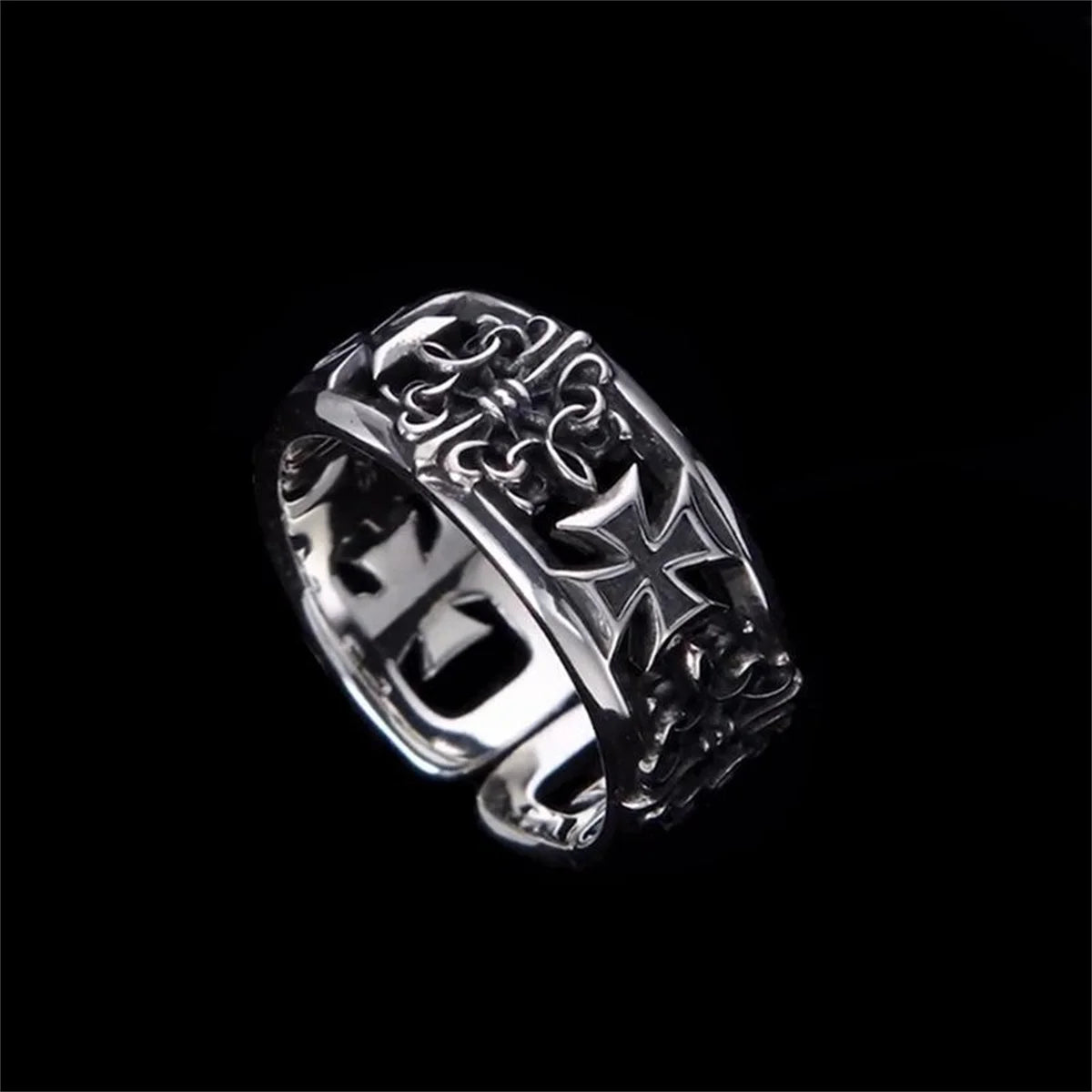Cool Retro Cross Trendy Ring Male, Hip Hop Punk Style Single Personality High End Open Mouth Food Ring Jewelry Father's Day Gift Qme