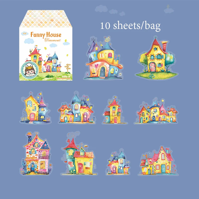 10 Sheets/Bag Lovely House Scene Stickers for Creative Scrapbook Journal Planner Office Stationery Phone Case Decoration Gift Qme 6