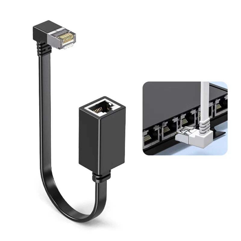 90 Degree CAT7 Network Extension Cable Flat Ultra Right Left Angle Qme