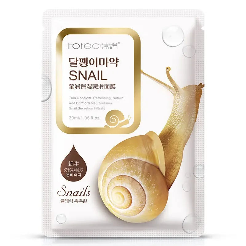 10pcs Snail Moisturizing Face Mask Replenishment Oil Control Tender Face Sheet Masks Facial Mask Skin Care Korean Cosmetics Qme