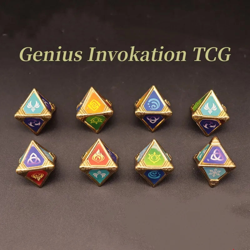 Funny’s Board Game Entity Prop Cosplay Genshin Impact Eye of God Genius Invokation TCG Eight Sided Element Dice Festival Gift Qme
