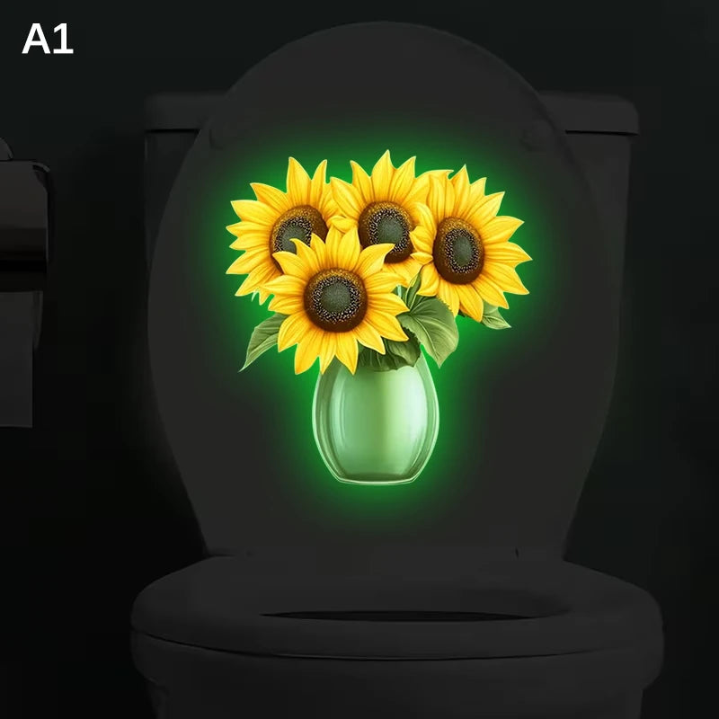 Glow-in-the-Dark Flower Toilet Sticker Luminous Toilet Decal Removable Self-Adhesive Home Decor Stickers For Bedroom Living Room Qme A1