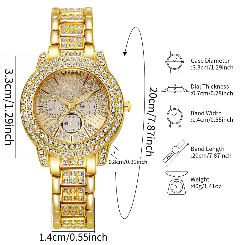 6PCS Luxury Rhinestone Women Watch Jewelry Set Ladies Fashion Alloy Strap Quartz Wristwatch Reloj Mujer Girls Clock(Without Box) Qme