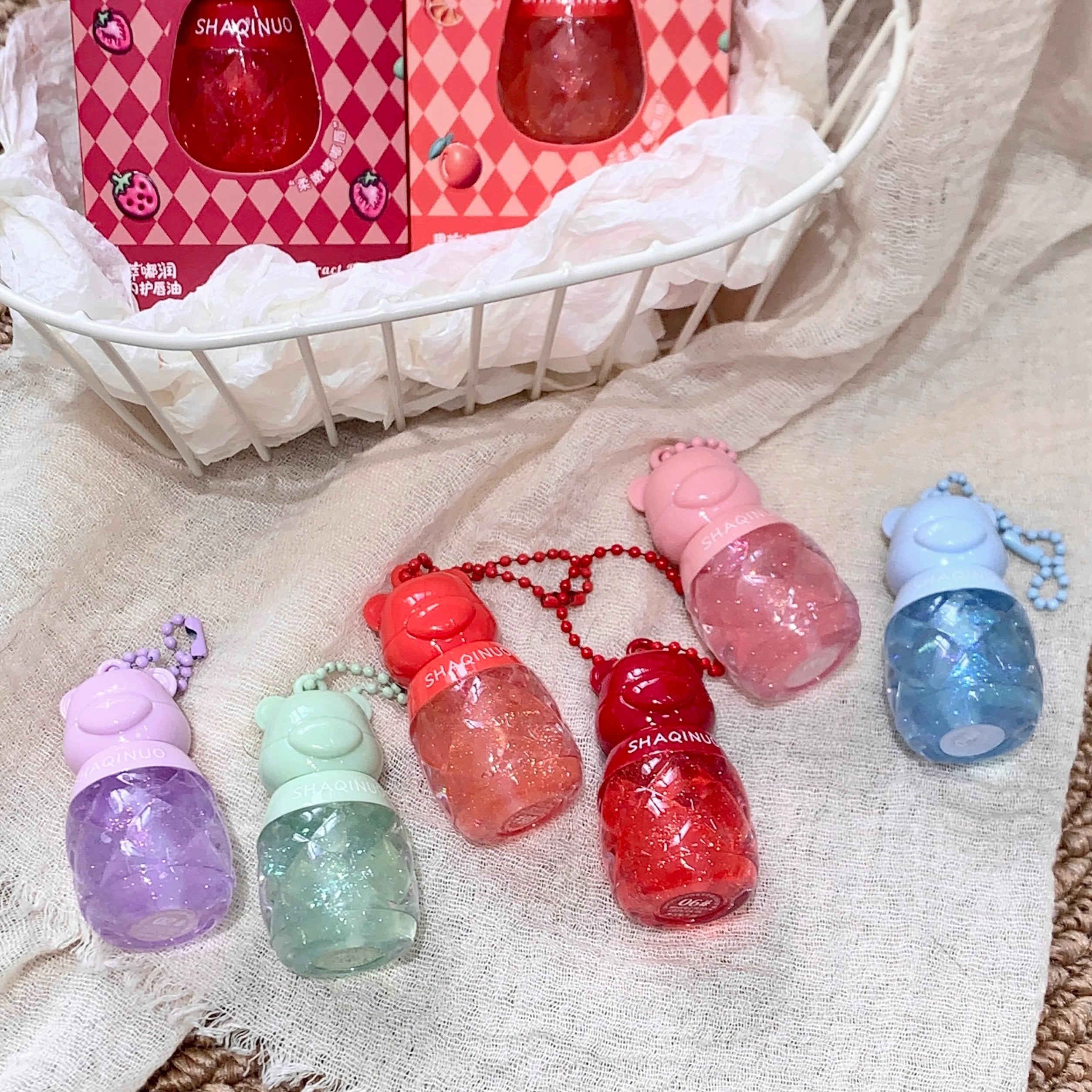 SHAQINUO Cute Fruit-flavored Lip Oil Can Be Key Pendant Hydrating Qme