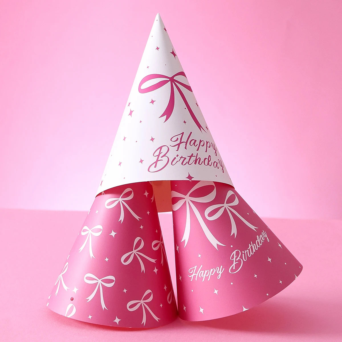 6 Pink Bow-Themed Party Paper Hats, Cute and Beautiful Pink Bow Designs, Suitable for Birthday Parties, Gender Reveal Parties, Birthday Gifts, Pink Bow Decoration Birthday Hats, Baby Party Photography Props, Party Favors, Gen Qme