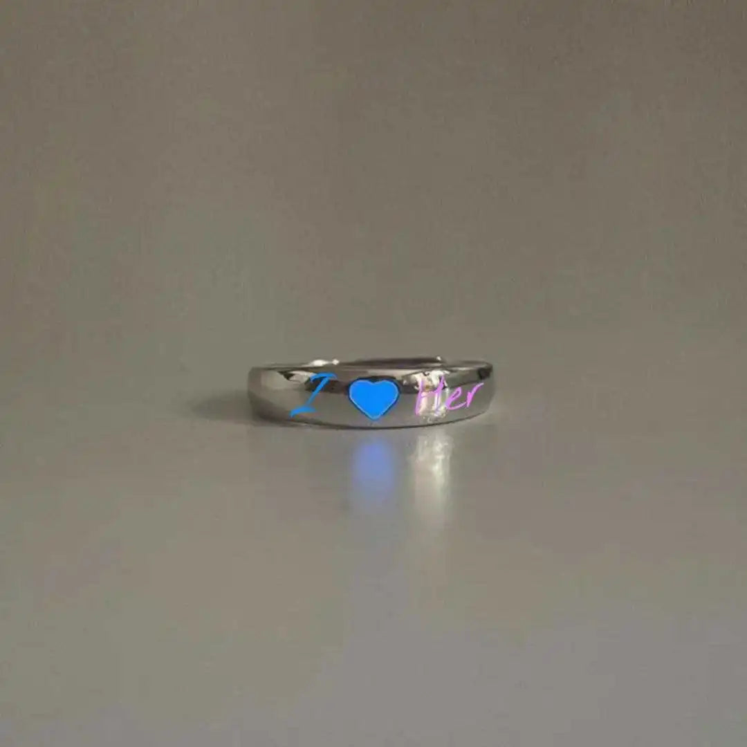 Blue Pink Luminous Ring for Couple Creative Love Heart Index Finger Ring Glowing in The Dark Rings Jewelry Valentine's Day Gift Qme resizable zimu lan
