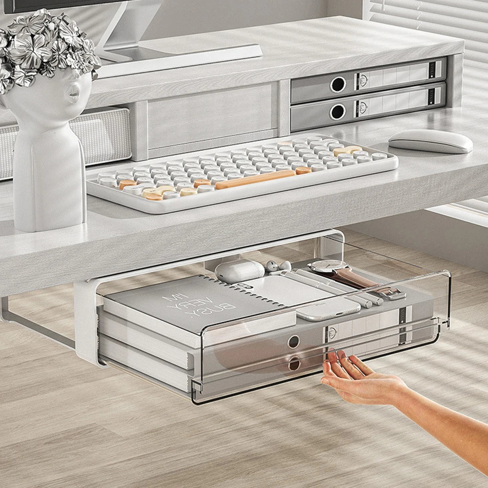 Drawer Storage Box Under Table Hidden Self-Adhesive Drawer Type Organizer Cabinet Office Desk Cosmetics Stationery Storage Rack Qme