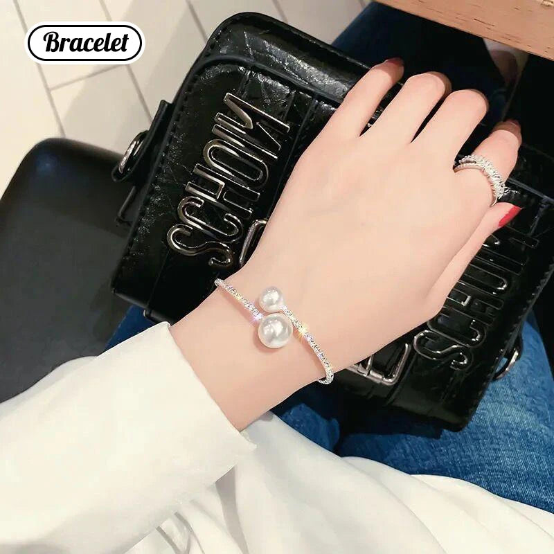 Full Diamond And Large And Small Pearl Open Collar For Women Japanese And Korean Personality Neck Strap Clavicle Chain Qme A4