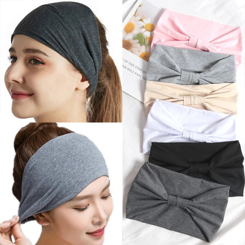 Headband Women Stretchy Wide Hair Band Yoga Running Sports Sweatband Qme