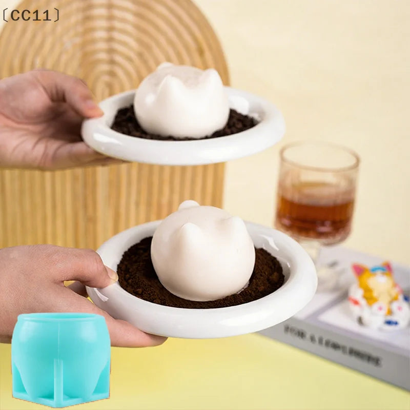 CC11Fat Cat Milk Pudding Silicone Mold Halloween Jelly Bowl Cake Blue Qme