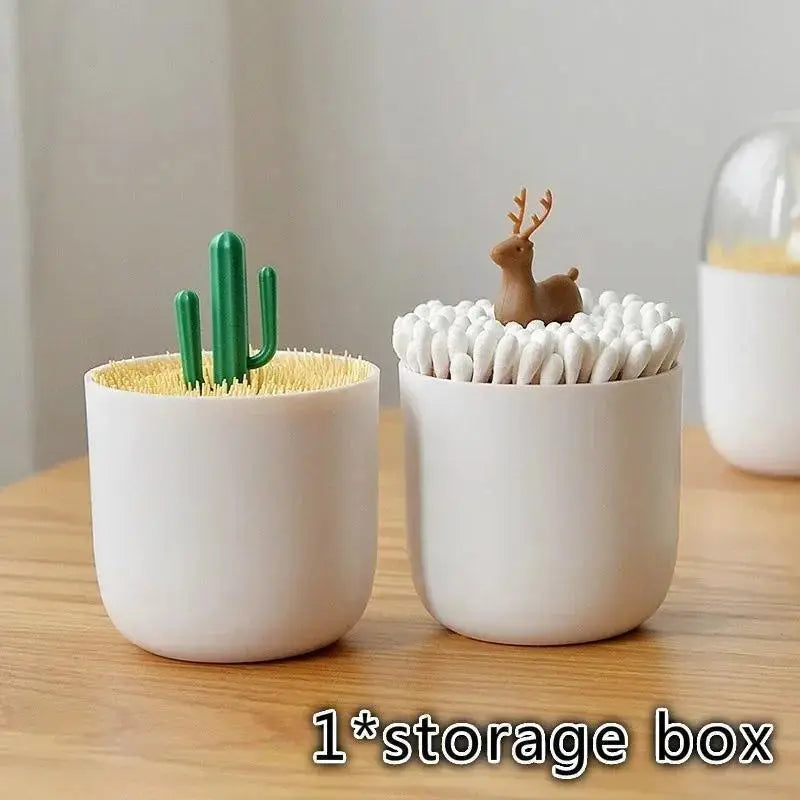 Creative Toothpick Holder Plastic Cotton Swab Holder With Cute Mini Cactus Trees Rabbit Table Accessories Home Decor Qme