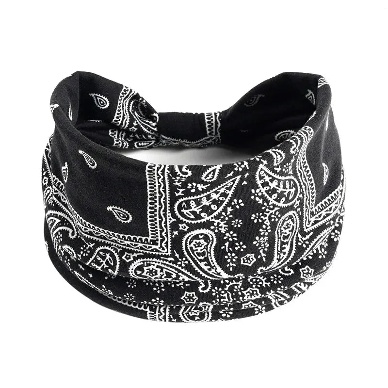Bohemian Trendy Yoga Motion Hairpie Sweat-Absorbing Sweat Absorption And Elastic Cotton Head Ladies Headwear Hair Accessories Qme Black