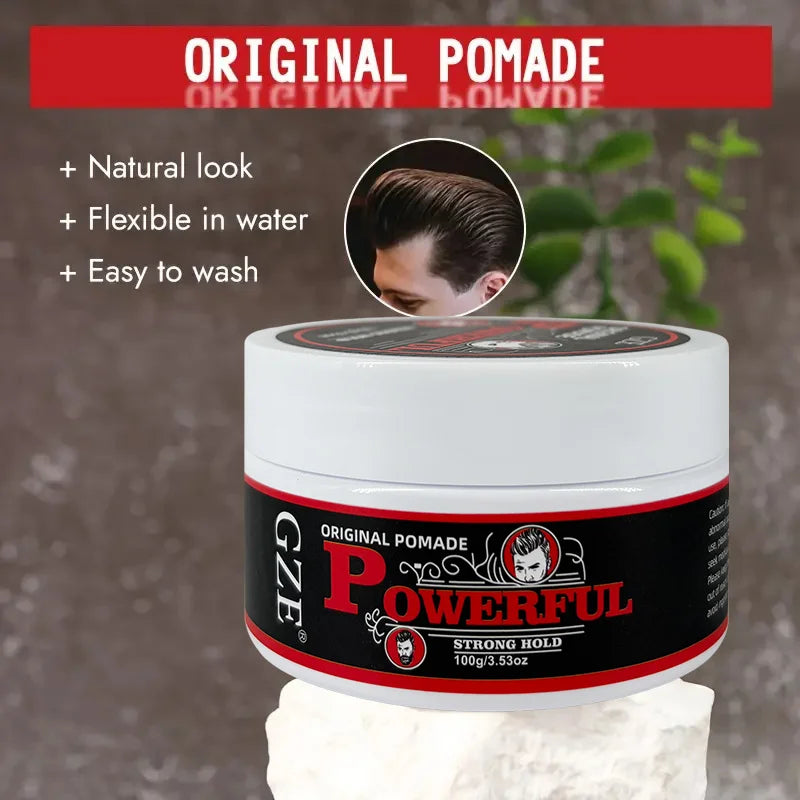 GZE Men's Pomade: Long-Lasting Hold & Shine, Frizz Control, Moisturizing Hair Gel. Natural Look Styling Wax for Dates & Work Qme