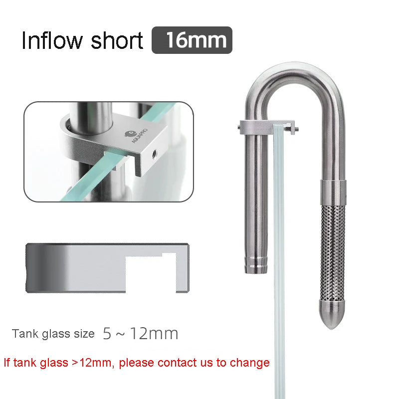 AQUAPRO Mini Stainless Steel Skimmer Inlet Outlet Outflow Inflow Pipes Filtro Aquarium Fish Tanks Accessories Qme inflow short 16