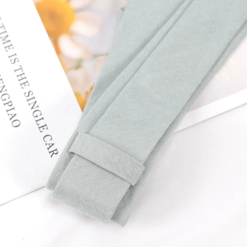 Mens Ties Classic Cotton Handmade Skinny Grey Solid Neckties Striped Qme